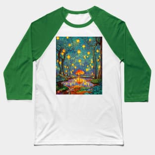 Magic Lantern Lighting Lake Water Pond Reflection Watercolor Baseball T-Shirt